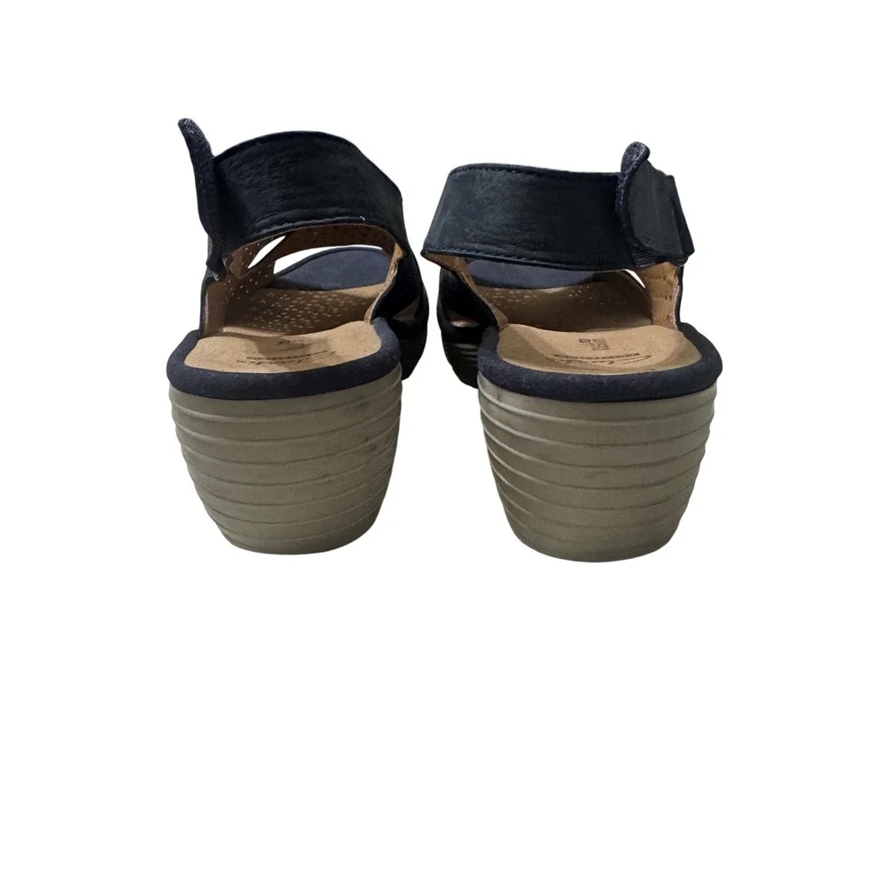 Clarks Reedly Variel Navy Suede Wedge Sandals Womens 9 Ortholite Platform